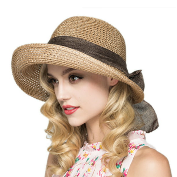 SOFEELING Summer Outdoor UV Protection Foldable Wide Brim Straw Panama Hat Women 
